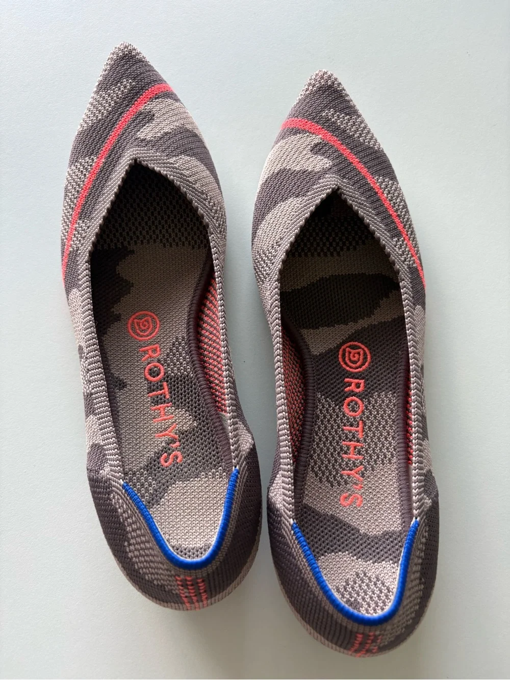 Rothy's The Point Flat in Taupe Camo Orange Stripe Women’s size 9
